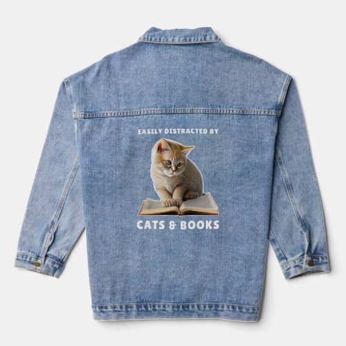 Easily Distracted by Cats and Books Cat Book Club  Denim Jacket