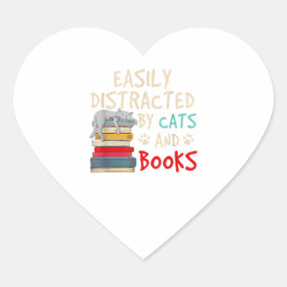 Easily Distracted by Cats and Books - Cat _ Book Heart Sticker