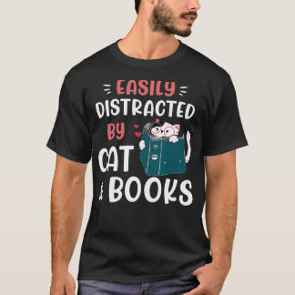 Easily Distracted by Cats and Books, Cat & Book Lo T-Shirt