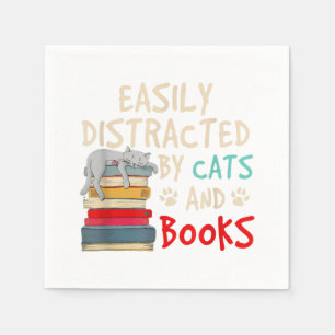 Easily Distracted by Cats and Books - Cat _ Book Napkins