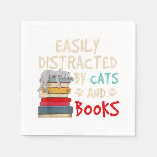 Easily Distracted by Cats and Books - Cat _ Book Napkins