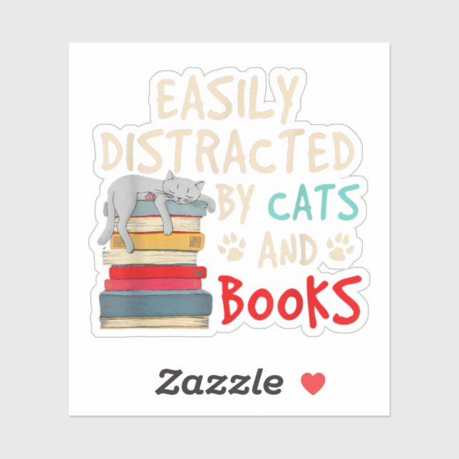 Easily Distracted by Cats and Books - Cat _ Book Sticker (Sheet)