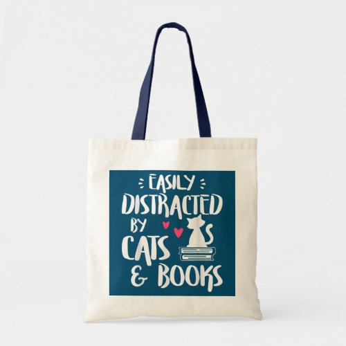 Easily Distracted by Cats and Books Cat Book Tote Bag