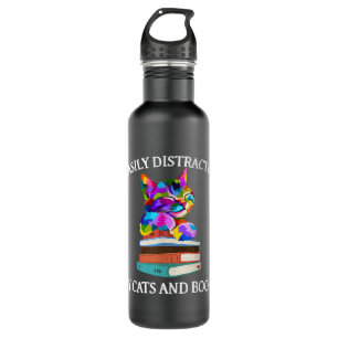 Easily Distracted By Cats And Books Cat For Book L Stainless Steel Water Bottle