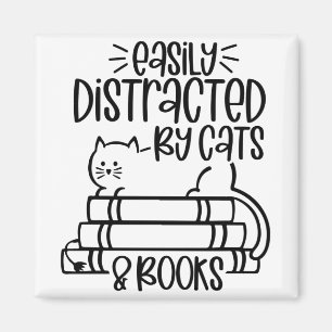 Easily distracted by cats and books Cat Funny Cat Magnet