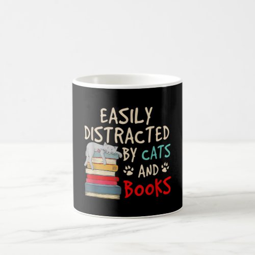 EASILY DISTRACTED BY CATS AND BOOKS COFFEE MUG