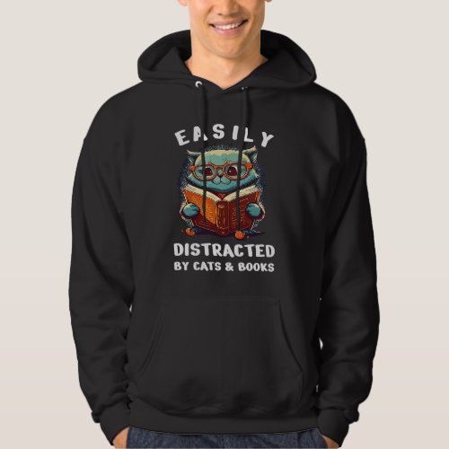 Easily Distracted by Cats and Books Cute Cat  Boo Hoodie