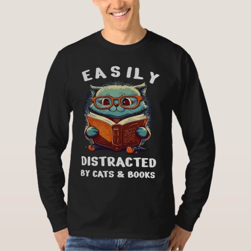 Easily Distracted by Cats and Books Cute Cat  Boo T_Shirt