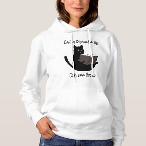 Easily Distracted By Cats And Books Cute Cat Gift Hoodie