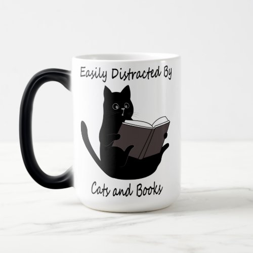 Easily Distracted By Cats And Books Cute Cat Gift Magic Mug