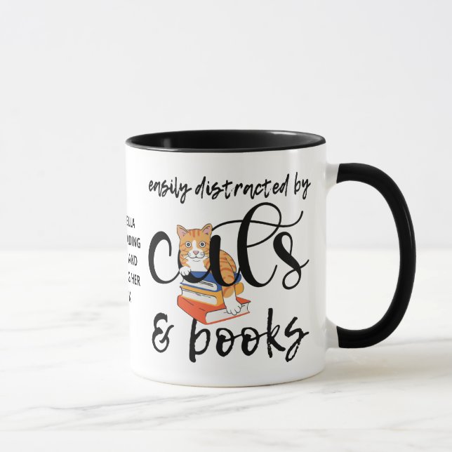 EASILY DISTRACTED BY CATS AND BOOKS Cute Mug (Right)