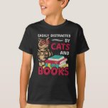 Easily Distracted By Cats And Books Cute T-shirt at Zazzle