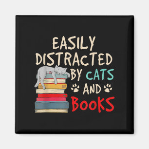 Easily Distracted by Cats and Books Funny Cat Magnet