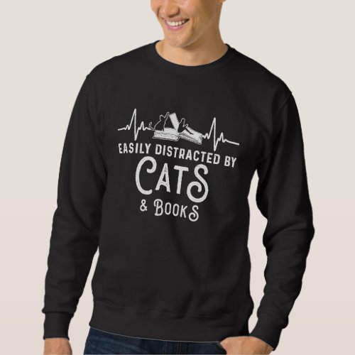 Easily Distracted By Cats And Books Girls Reading Sweatshirt