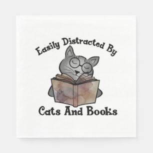 Easily distracted by cats and books napkins