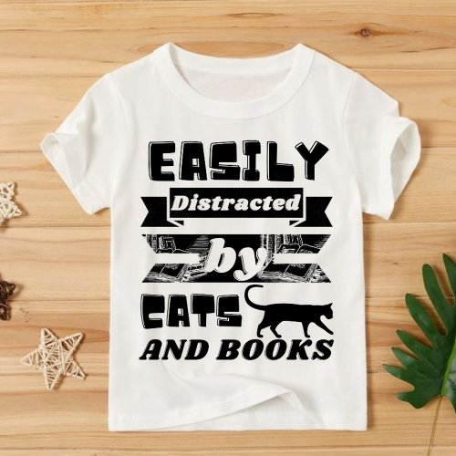 Easily Distracted by Cats and Books t_shirt