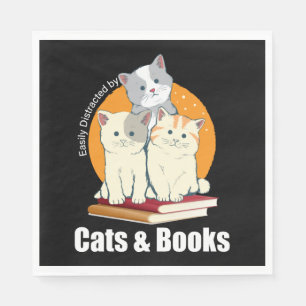 Easily Distracted By Cats And Books T-Shirt Napkins