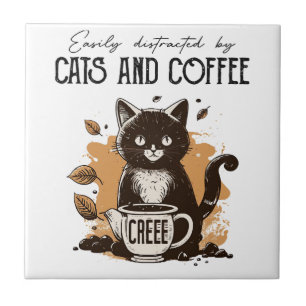 Easily Distracted By Cats And Coffee Cat Lovers Co Ceramic Tile