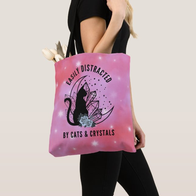 Easily Distracted By Cats and Crystals Magical Tote Bag (Close Up)
