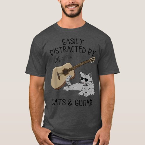 Easily Distracted By Cats And Guitar Guitar Music T_Shirt
