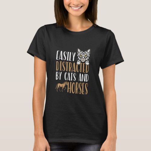 Easily Distracted by Cats and Horses  Women Kids B T_Shirt