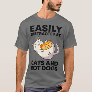 Easily Distracted By Cats And Hotdogs Kawaii Cat T-Shirt