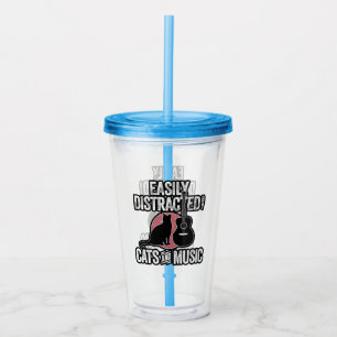 Easily Distracted by Cats and Music Acrylic Tumbler