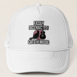 Easily Distracted by Cats and Music Trucker Hat