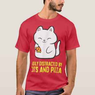 Easily Distracted By Cats And Pizza Kawaii Cat  T-Shirt