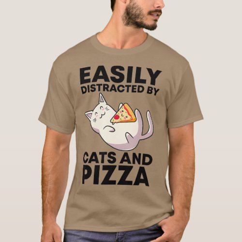 Easily Distracted By Cats And Pizza Kawaii Cat T_Shirt