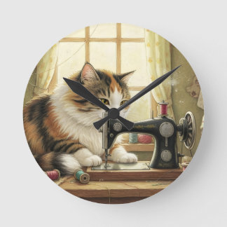 Easily Distracted By Cats And Sewing - Cat Sewing Round Clock