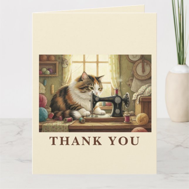 Easily Distracted By Cats And Sewing - Cat Sewing Thank You Card (Front)
