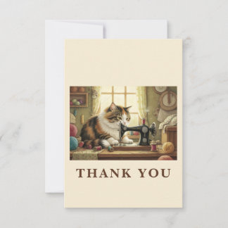 Easily Distracted By Cats And Sewing - Cat Sewing Thank You Card