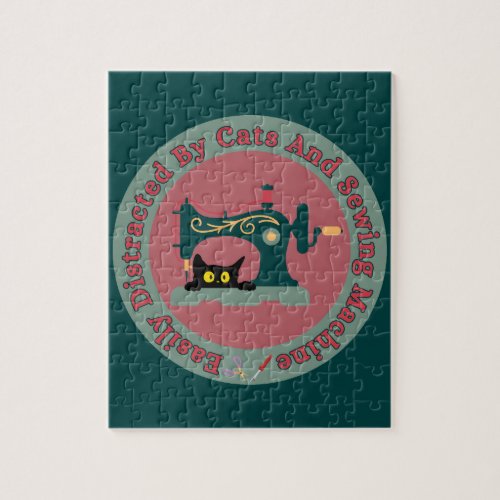 Easily Distracted By Cats And Sewing Machine Jigsaw Puzzle
