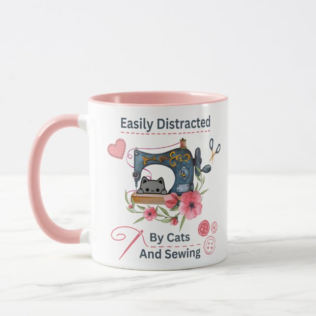 Easily Distracted By Cats And Sewing - Sewing cat Mug (Left)
