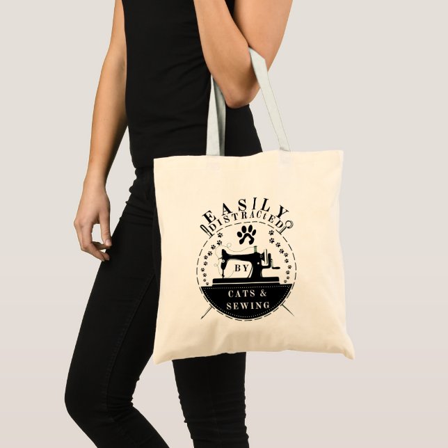 Easily Distracted By Cats And Sewing  Tote Bag (Front (Product))