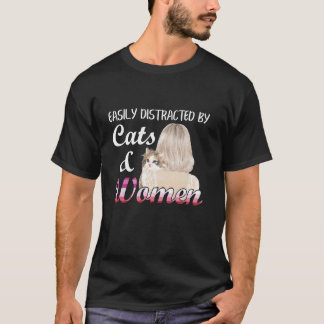 Easily Distracted By Cats And Women Funny Lesbian T-Shirt