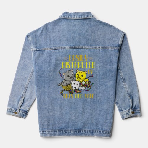 Easily Distracted By Cats And Yarn Cat Owner Croch Denim Jacket
