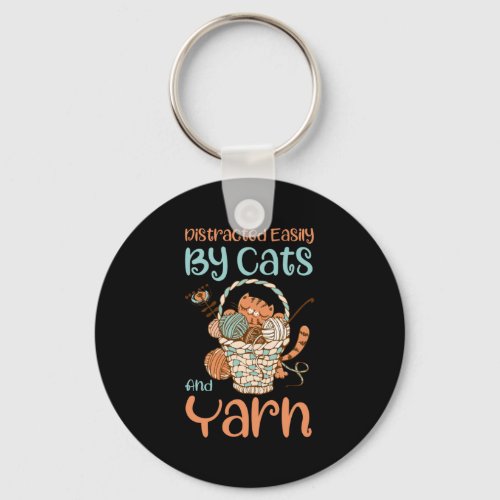 Easily Distracted By Cats And Yarn Knitting Yarn Keychain