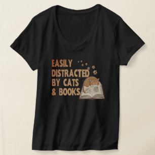 Easily distracted by Cats & Books Black Cat Meme T-Shirt