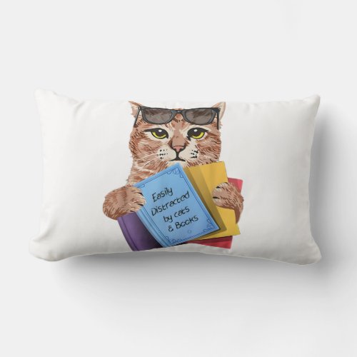 Easily Distracted By Cats _ Books Cat Book Cute Lumbar Pillow