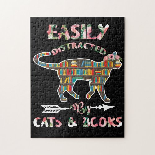 Easily Distracted By Cats Books Jigsaw Puzzle