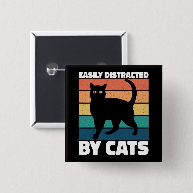 Easily Distracted By Cats Cute Kitten Cat Owner  Button (Front & Back)
