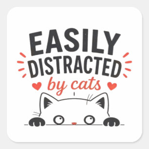 Easily Distracted by Cats Cute Minimal Cat Lover Square Sticker