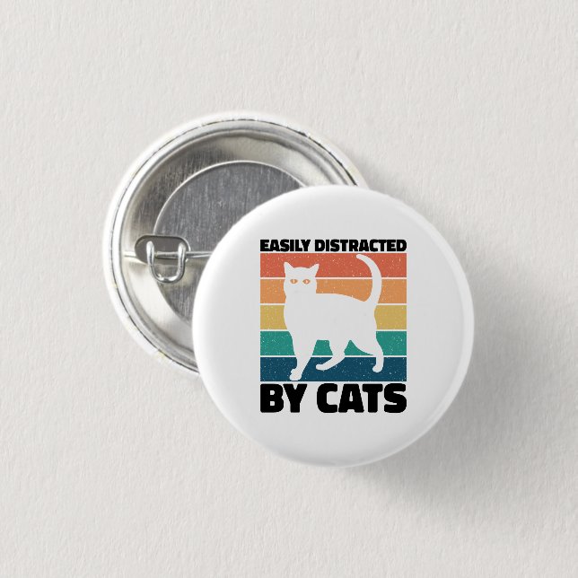Easily Distracted By Cats kitty kawaii Funny Cat Button (Front & Back)