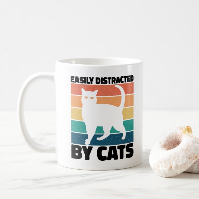 Easily Distracted By Cats kitty kawaii Funny Cat Coffee Mug (With Donut)