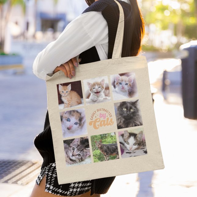Easily Distracted by Cats Photo Collage Tote Bag (Cats Photo Collage Tote Bag)