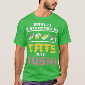 Easily Distracted By Cats Sushi Japan Kitchen Kitt T-Shirt