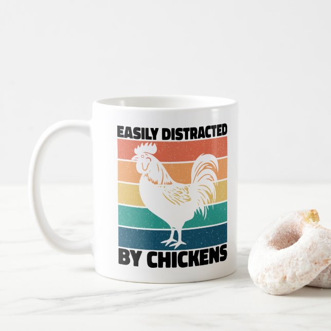 Easily Distracted By Chickens Cool Rooster Lovers Coffee Mug (With Donut)