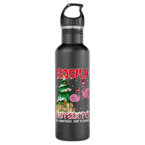 Easily Distracted By Christmas And Flamingo Noel H Stainless Steel Water Bottle